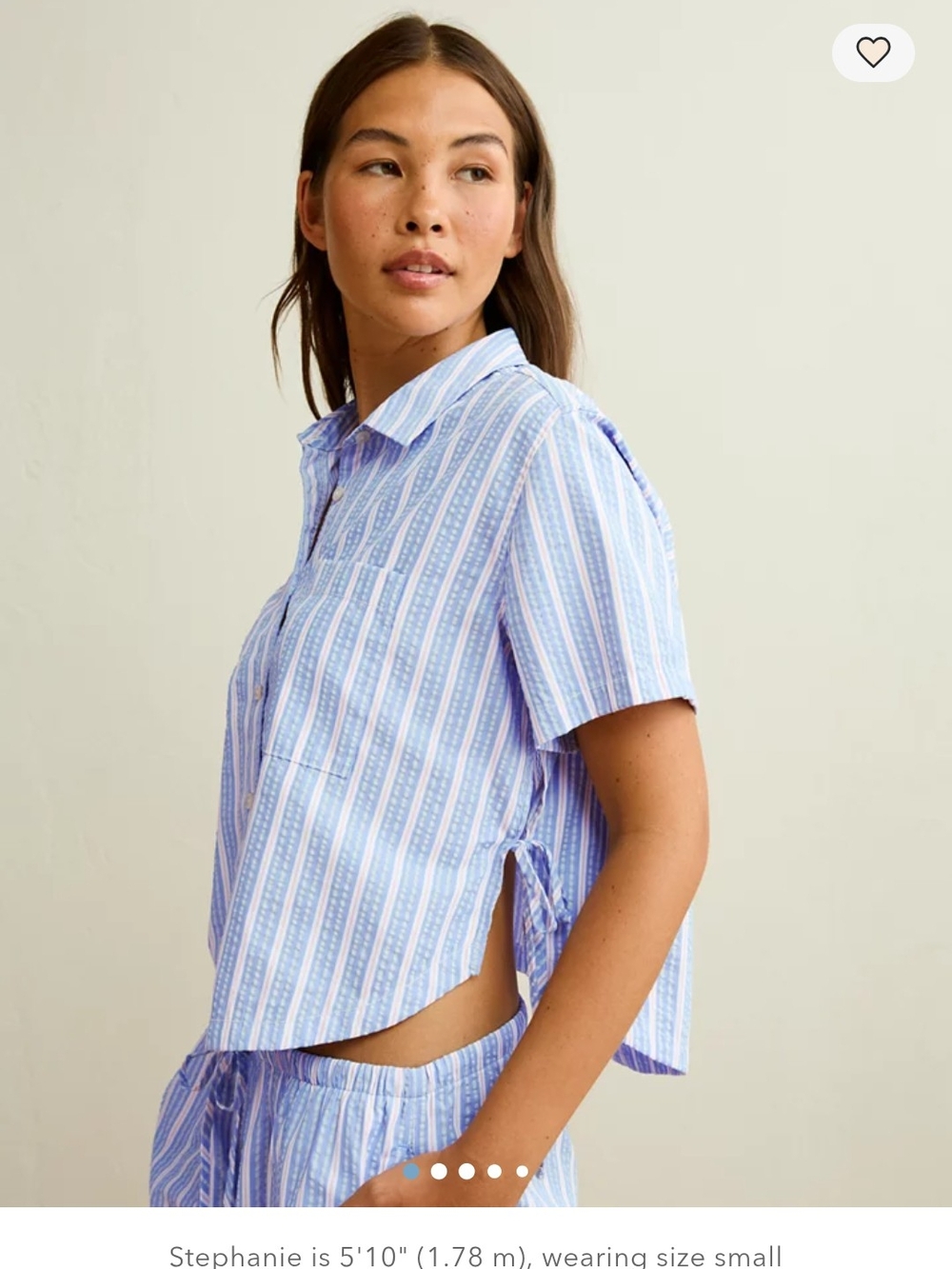aerie Lavender & White Striped Short-Sleeve Button-Up Blouse